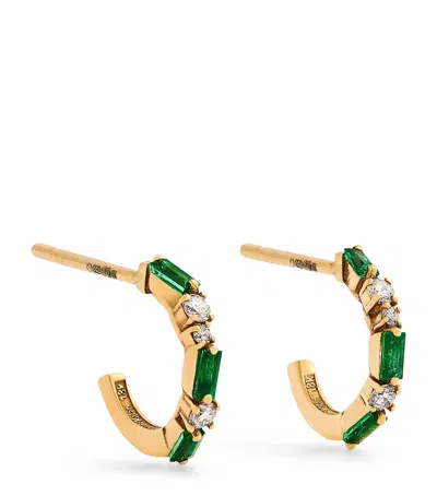 Suzanne Kalan Yellow Gold, Emerald And Diamond Thin Mix Hoop Earrings