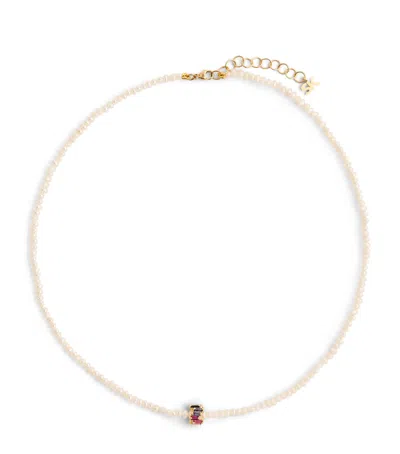 Suzanne Kalan Yellow Gold, Pearl And Rainbow Sapphire Infinite Beaded Necklace