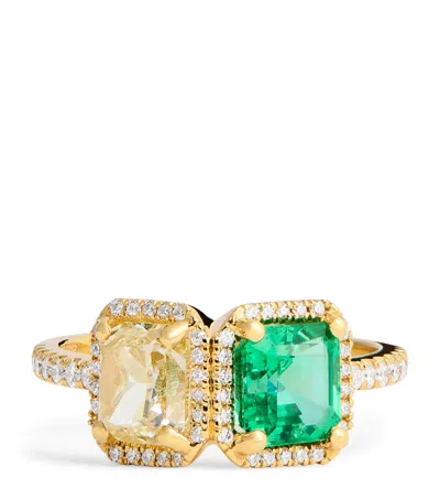 Suzanne Kalan Yellow Gold Toi Et Moi Diamond And Emerald Ring