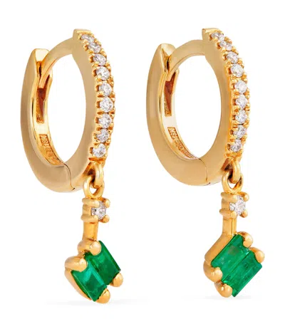 Suzanne Kalan Yellow Gold, White Diamond And Emerald Bold Drop Earrings