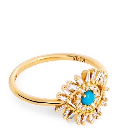 Suzanne Kalan Yellow Gold, White Diamond And Turquoise Evil Eye Ring