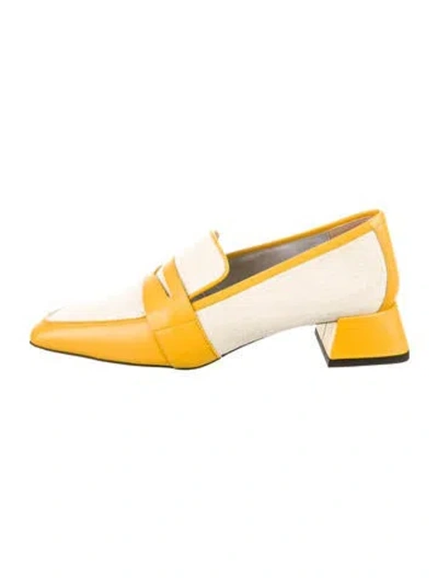 Pre-owned Suzanne Rae Canvas Colorblock Pattern Loafers In Yellow