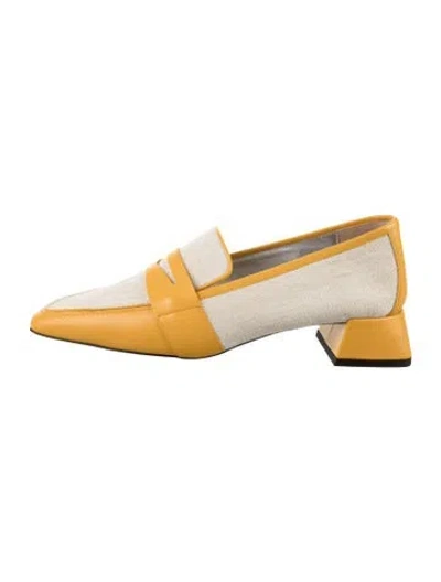 Pre-owned Suzanne Rae Canvas Colorblock Pattern Loafers In Yellow