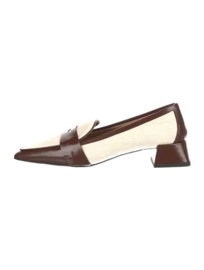 Pre-owned Suzanne Rae Canvas Leather Trim Embellishment Loafers In Brown