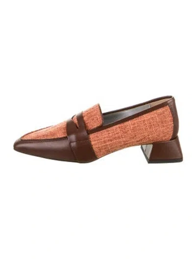 Pre-owned Suzanne Rae Canvas Leather Trim Embellishment Loafers In Orange