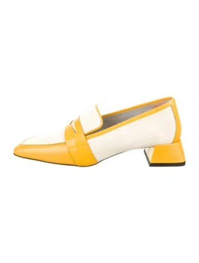 Pre-owned Suzanne Rae Canvas Leather Trim Embellishment Loafers In Yellow