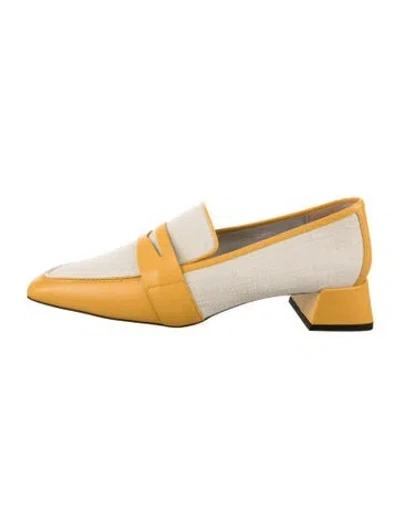 Pre-owned Suzanne Rae Canvas Leather Trim Embellishment Loafers In Yellow