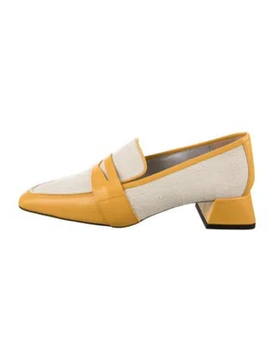 Pre-owned Suzanne Rae Canvas Leather Trim Embellishment Loafers In Yellow