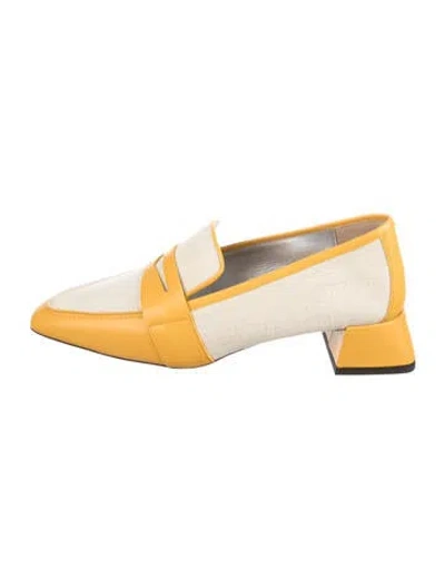 Pre-owned Suzanne Rae Canvas Leather Trim Embellishment Loafers In Yellow