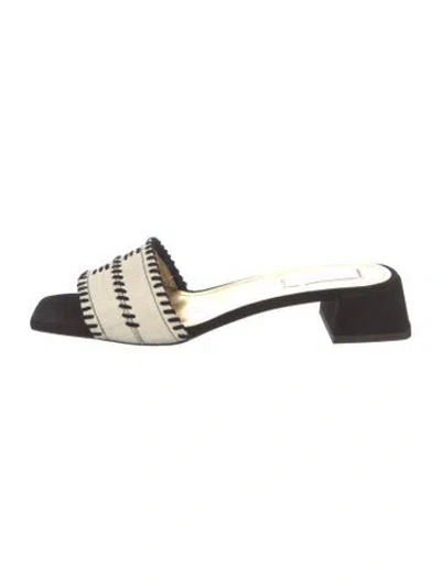 Pre-owned Suzanne Rae Canvas Striped Slides In Neutral