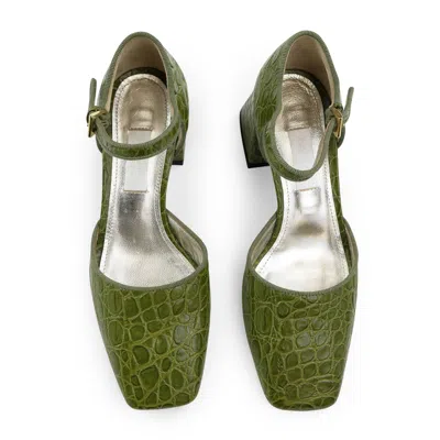 Suzanne Rae Croc Mary Jane Olive Pumps In Green
