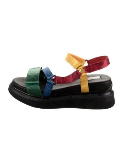 Pre-owned Suzanne Rae Leather Colorblock Pattern Sandals In Multi