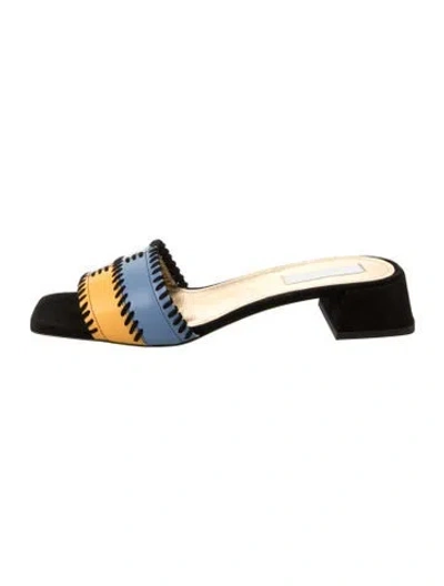 Pre-owned Suzanne Rae Leather Colorblock Pattern Slides In Black
