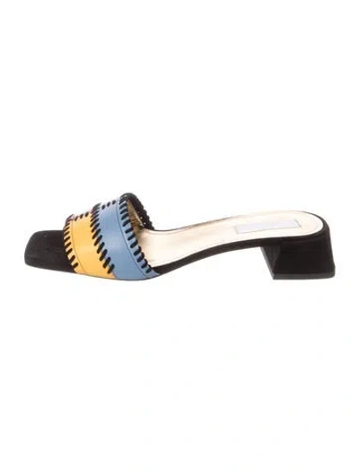 Pre-owned Suzanne Rae Leather Colorblock Pattern Slides In Blue