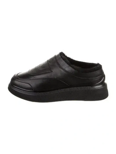 Pre-owned Suzanne Rae Leather Fur Trim Espadrilles In Black