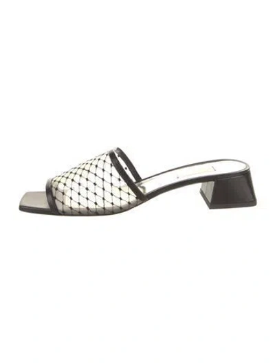Pre-owned Suzanne Rae Leather Mesh Accents Slides In Black