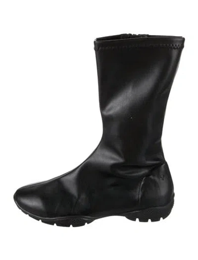 Pre-owned Suzanne Rae Leather Rain Boots In Black