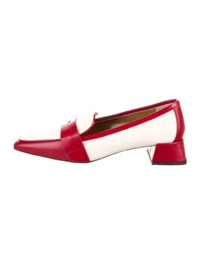Pre-owned Suzanne Rae Leather Trim Embellishment Loafers In Red