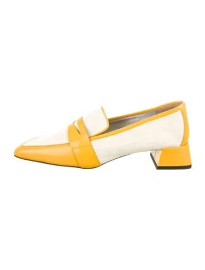 Pre-owned Suzanne Rae Leather Trim Embellishment Loafers In Yellow