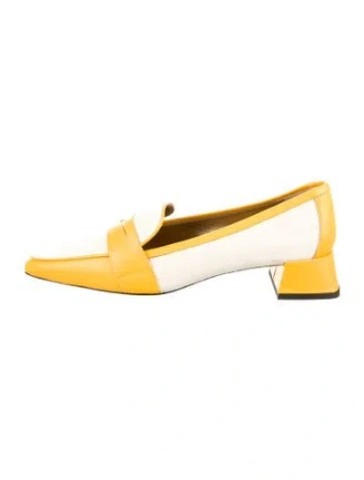 Pre-owned Suzanne Rae Leather Trim Embellishment Loafers In Yellow