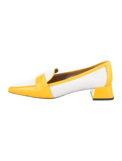 Pre-owned Suzanne Rae Leather Trim Embellishment Loafers In Yellow