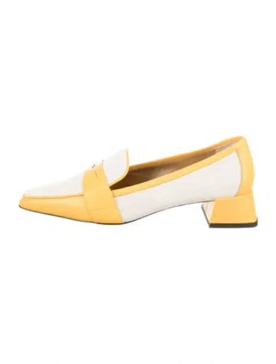 Pre-owned Suzanne Rae Leather Trim Embellishment Loafers In Yellow