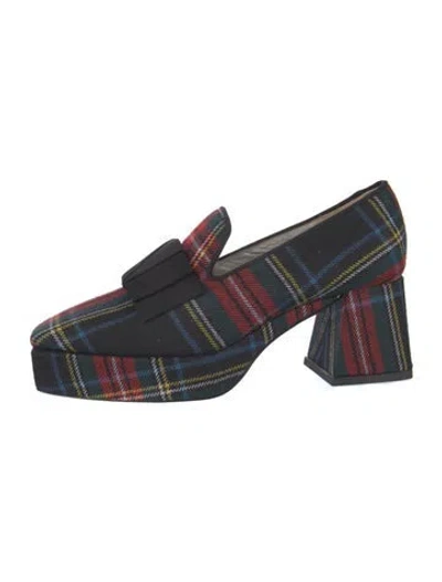 Pre-owned Suzanne Rae Plaid Print Grosgrain Trim Pumps In Black