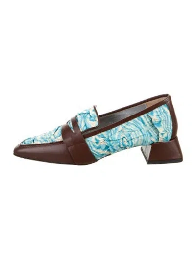 Pre-owned Suzanne Rae Printed Leather Trim Embellishment Loafers In Blue
