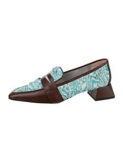 Pre-owned Suzanne Rae Printed Leather Trim Embellishment Loafers In Brown