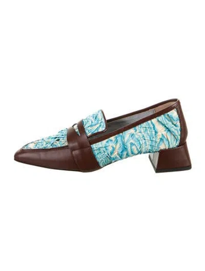 Pre-owned Suzanne Rae Printed Ruffle Embellishment Loafers In Blue