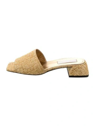Pre-owned Suzanne Rae Raffia Printed Slides In Yellow