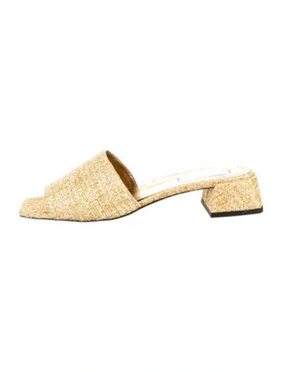 Pre-owned Suzanne Rae Raffia Tweed Pattern Slides In Gold