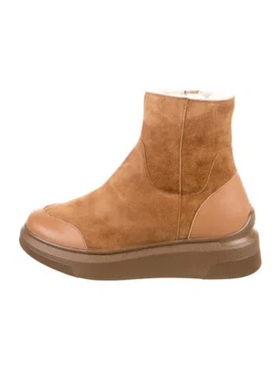 Pre-owned Suzanne Rae Shearling Chelsea Boots In Brown