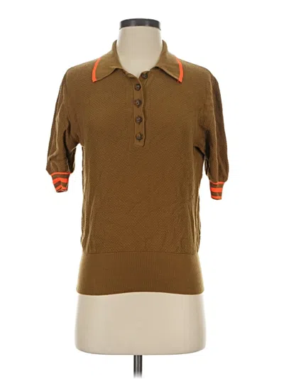 Pre-owned Suzanne Rae Short Sleeve Top Brown Collared Neckline Tops