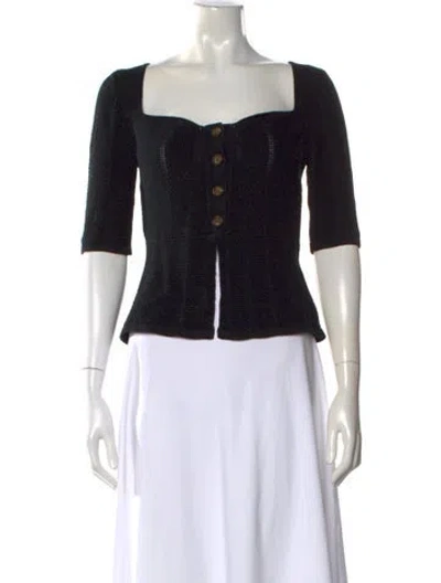 Pre-owned Suzanne Rae Square Neckline Three-quarter Sleeve Button-up Top In Black