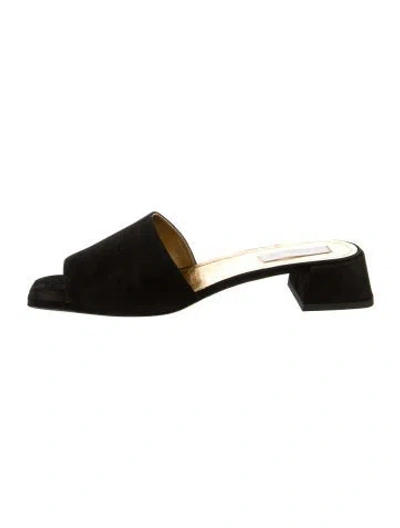 Pre-owned Suzanne Rae Suede Animal Print Slides In Black