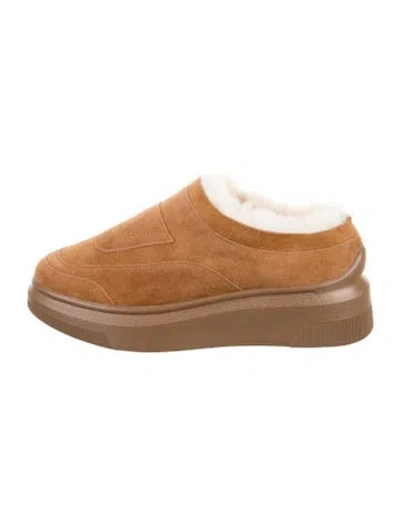 Pre-owned Suzanne Rae Suede Fur Trim Slides In Neutral