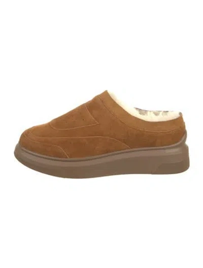 Pre-owned Suzanne Rae Suede Fur Trim Sneakers In Brown