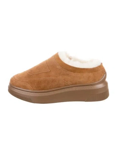 Pre-owned Suzanne Rae Suede Fur Trim Sneakers In Brown
