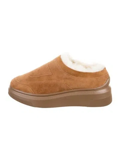 Pre-owned Suzanne Rae Suede Fur Trim Sneakers In Brown