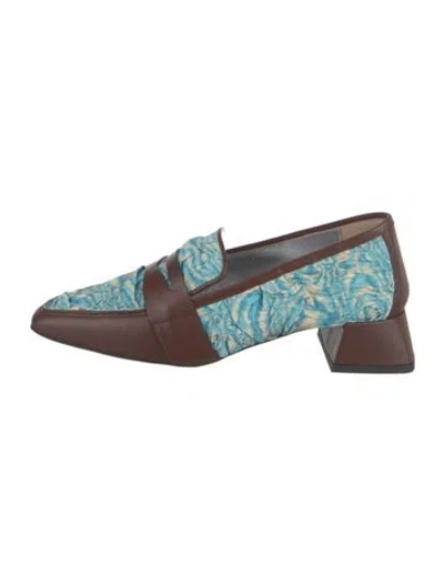 Pre-owned Suzanne Rae Tie-dye Print Leather Trim Embellishment Loafers In Brown