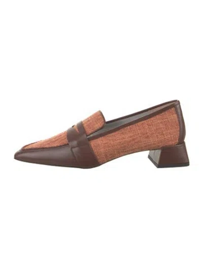 Pre-owned Suzanne Rae Tweed Leather Trim Embellishment Loafers In Brown