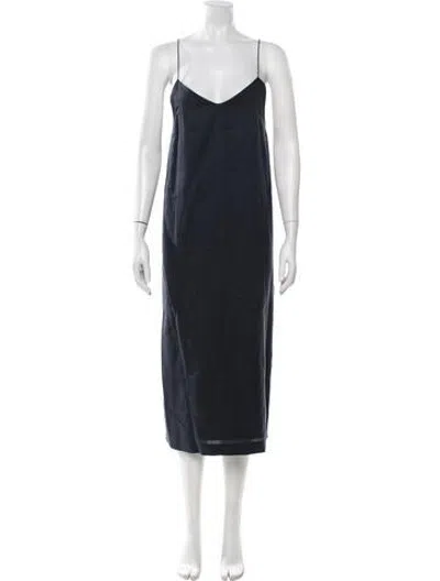 Pre-owned Suzanne Rae V-neck Midi Length Dress In Blue