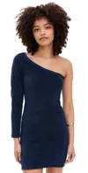 Suzie Kondi Athena One-sleeve Cotton-blend Terry Mini Dress In Navy
