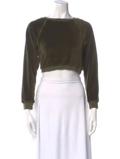 Pre-owned Suzie Kondi Bateau Neckline Long Sleeve Crop Top In Green