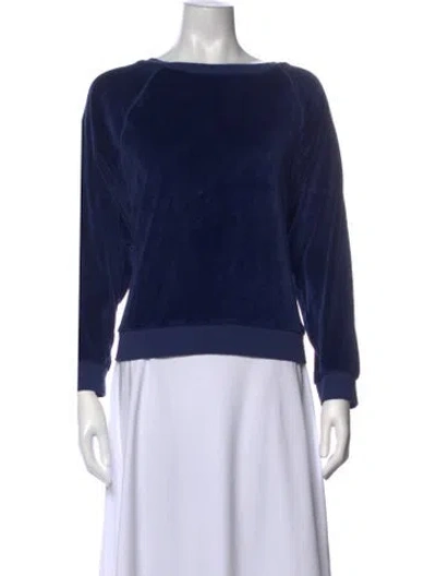 Pre-owned Suzie Kondi Bateau Neckline Long Sleeve Sweatshirt In Blue