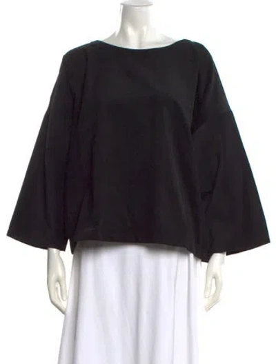 Pre-owned Suzie Kondi Bateau Neckline Three-quarter Sleeve Blouse In Black