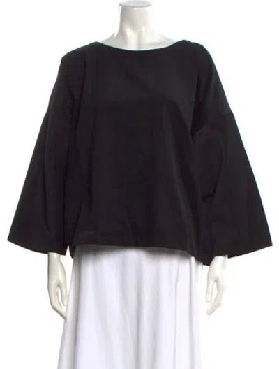Pre-owned Suzie Kondi Bateau Neckline Three-quarter Sleeve Blouse In Black