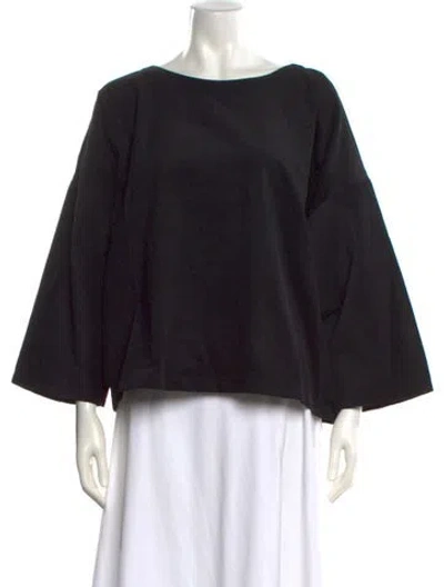 Pre-owned Suzie Kondi Bateau Neckline Three-quarter Sleeve Blouse In Black