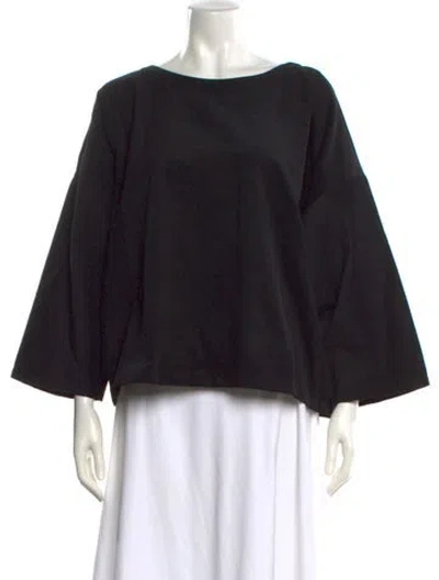 Pre-owned Suzie Kondi Bateau Neckline Three-quarter Sleeve Blouse In Black